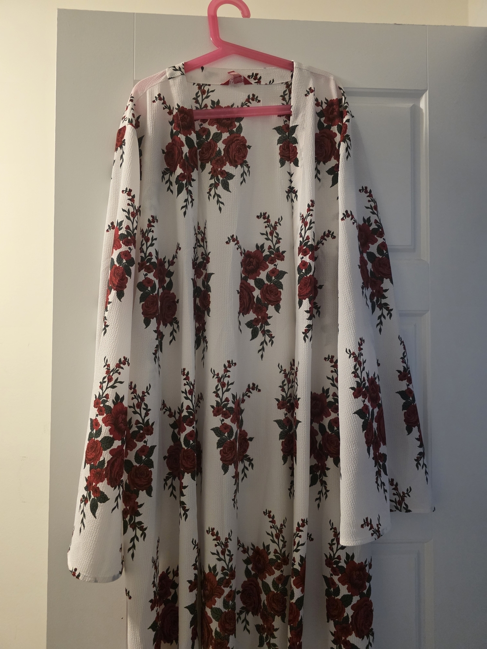 Guess White Floral Duster with Red Rose Print